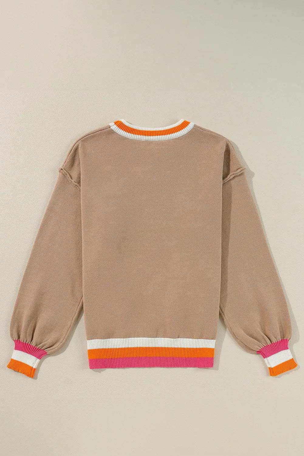 Contrast Round Neck Long Sleeve Sweater - Trendsi - Flyclothing LLC