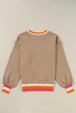 Contrast Round Neck Long Sleeve Sweater - Trendsi - Flyclothing LLC