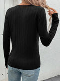 V-Neck Long Sleeve Knit Top - Trendsi