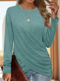 Ruched Round Neck Long Sleeve T-Shirt - Trendsi