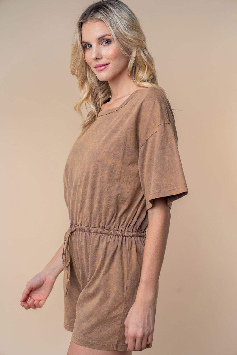 White Birch Full Size Short Sleeve Drawstring Romper - Trendsi - Flyclothing LLC