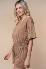 White Birch Full Size Short Sleeve Drawstring Romper - Trendsi - Flyclothing LLC