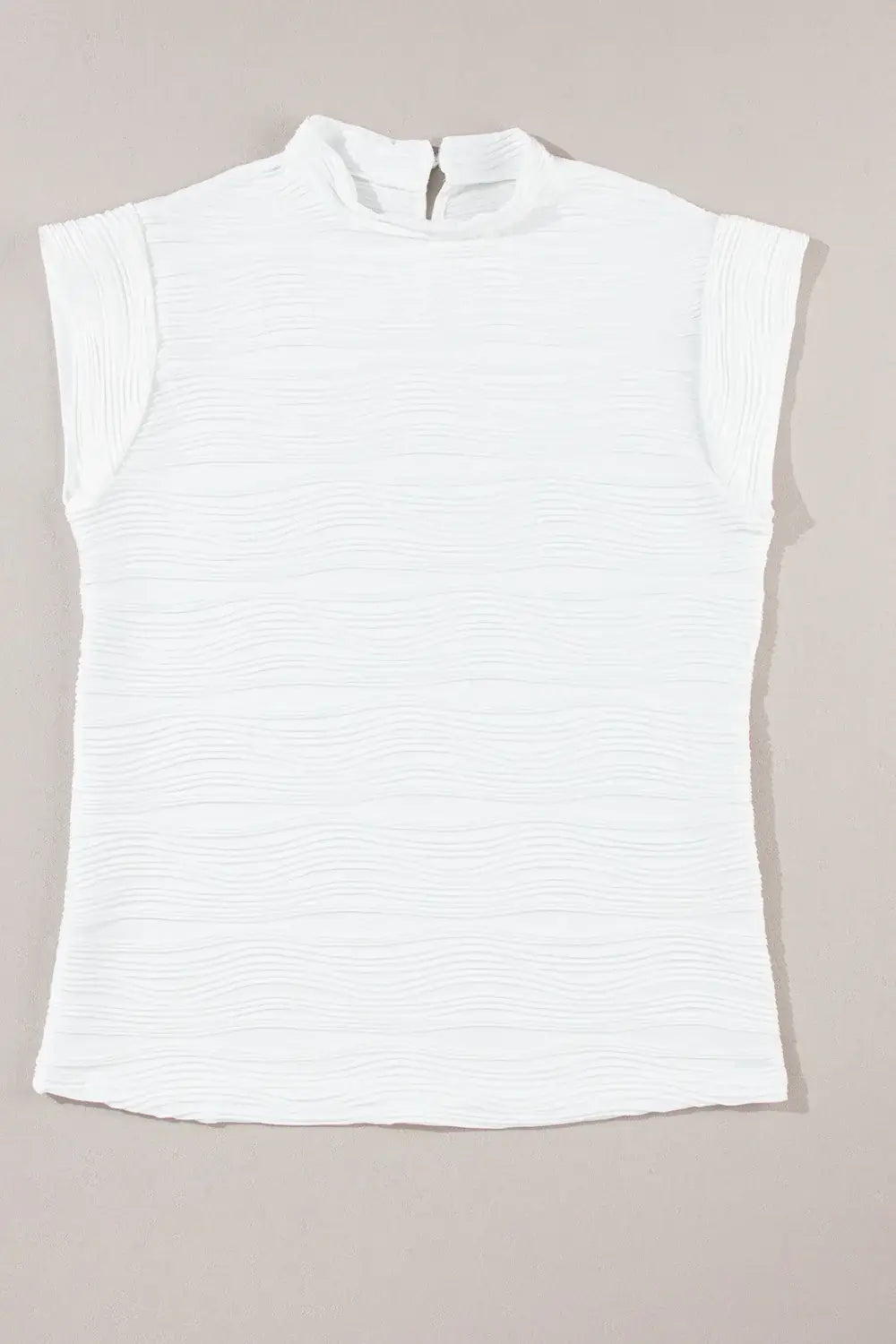 Textured Mock Neck Cap Sleeve Top - Trendsi - Flyclothing LLC
