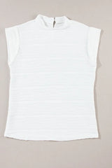 Textured Mock Neck Cap Sleeve Top - Trendsi - Flyclothing LLC