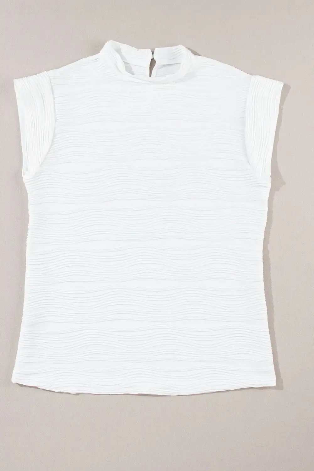 Textured Mock Neck Cap Sleeve Top - Trendsi - Flyclothing LLC