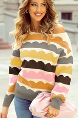 Contrast Boat Neck Long Sleeve Sweater - Trendsi - Flyclothing LLC