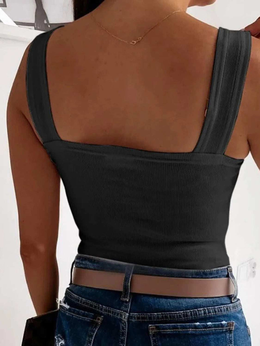 Square Neck Wide Strap Tank - Trendsi - Flyclothing LLC