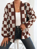 Checkerboard Pattern Open Front Knit Cardigan - Trendsi - Flyclothing LLC