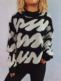 Contrast Round Neck Long Sleeve Sweater - Trendsi - Flyclothing LLC