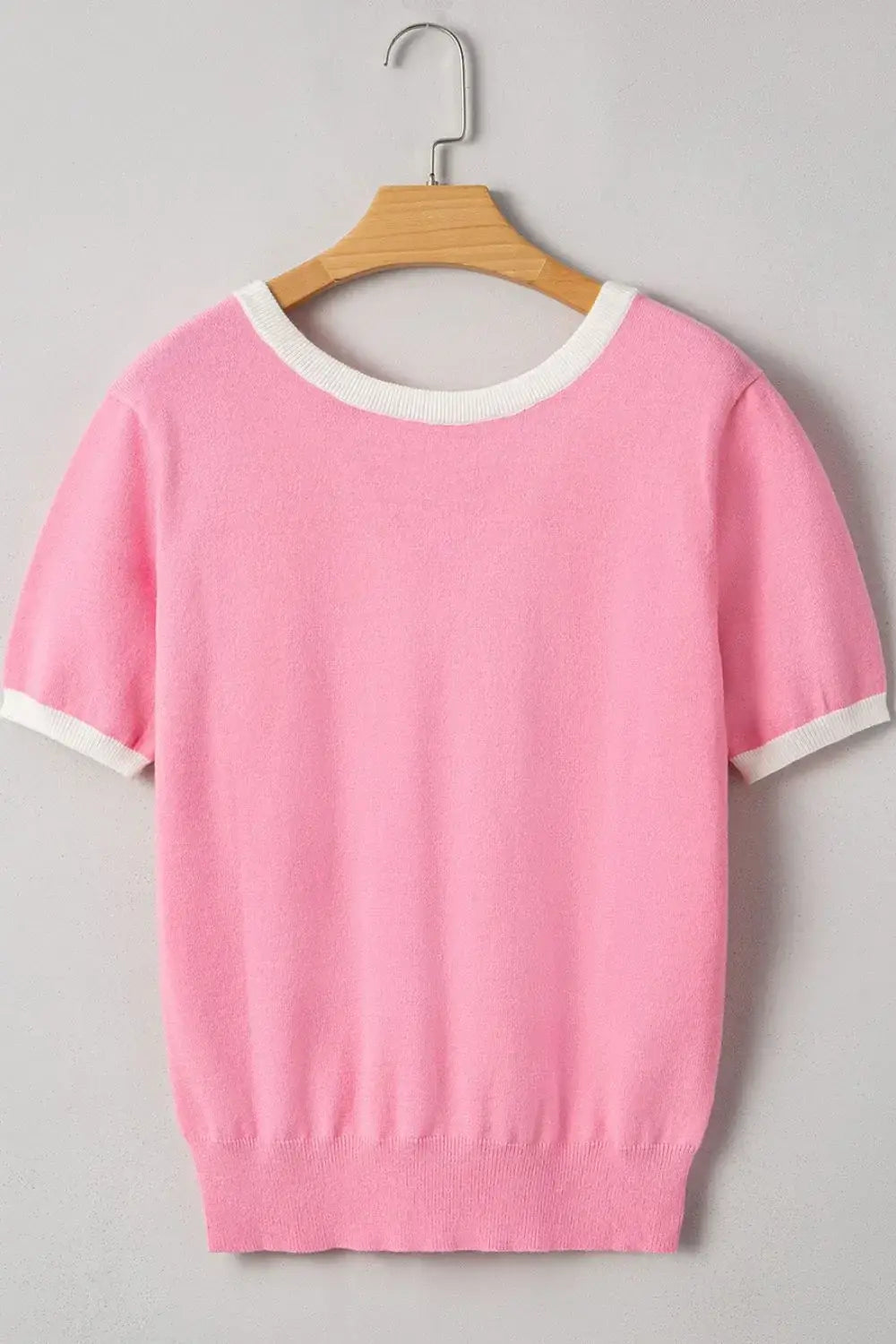 Bow Back Round Neck Short Sleeve Knit Top - Trendsi - Flyclothing LLC