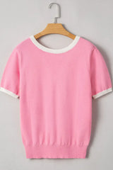Bow Back Round Neck Short Sleeve Knit Top - Trendsi - Flyclothing LLC