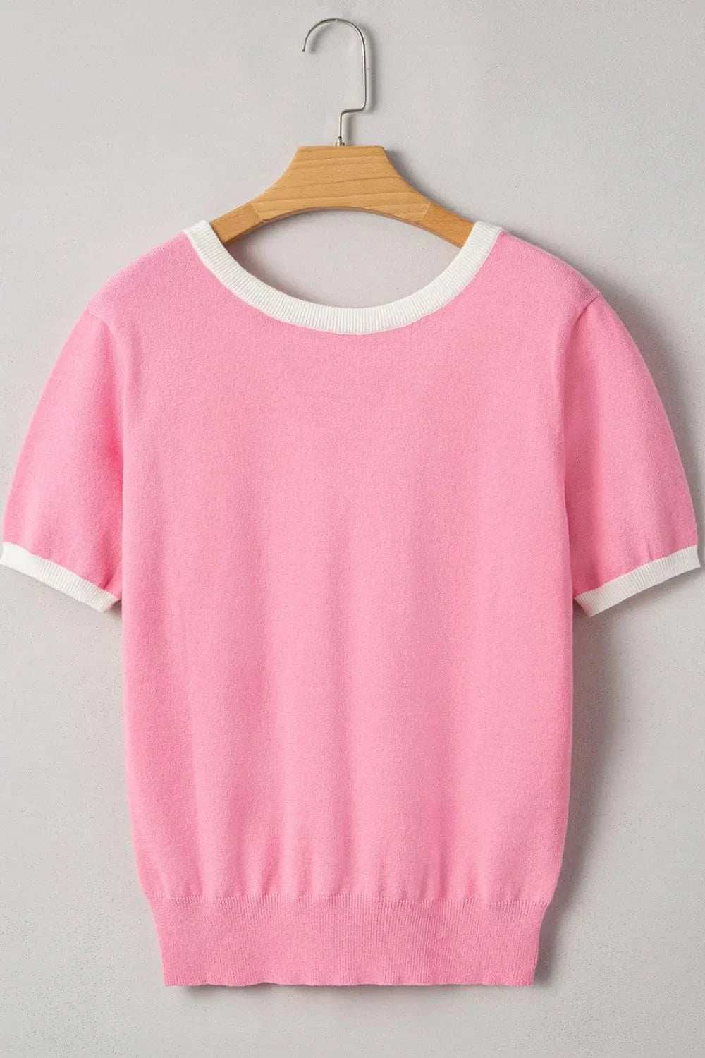 Bow Back Round Neck Short Sleeve Knit Top - Trendsi - Flyclothing LLC