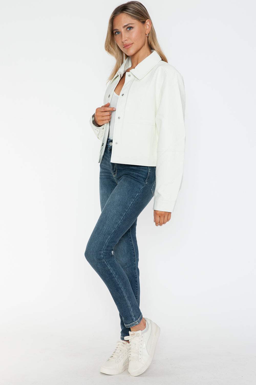 Snobbish Snap Down Long Sleeve PU Leather Jacket - Trendsi - Flyclothing LLC