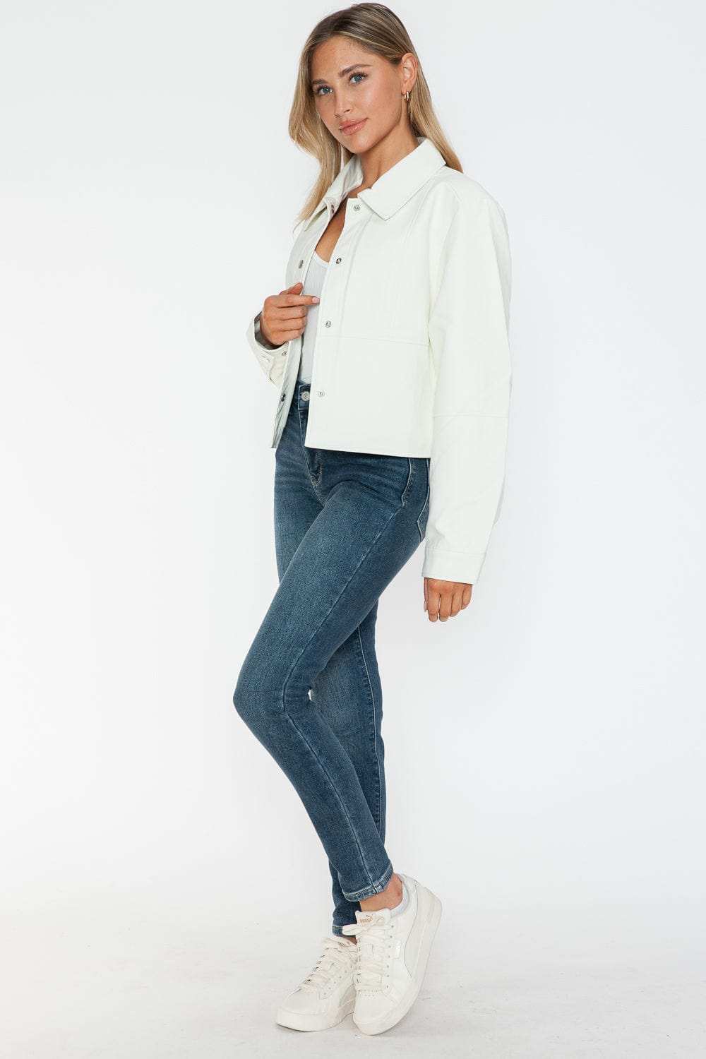 Snobbish Snap Down Long Sleeve PU Leather Jacket - Trendsi - Flyclothing LLC