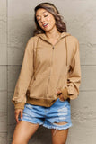 Full Size Zip Up Long Sleeve Hooded Jacket - Trendsi