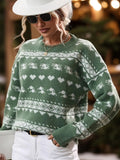 Perfee Geometric Round Neck Dropped Shoulder Sweater - Trendsi