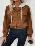 Button Up Drawstring Hooded Jacket - Trendsi - Flyclothing LLC