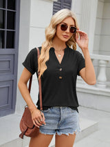 Florira Notched Short Sleeve T-Shirt - Trendsi - Flyclothing LLC