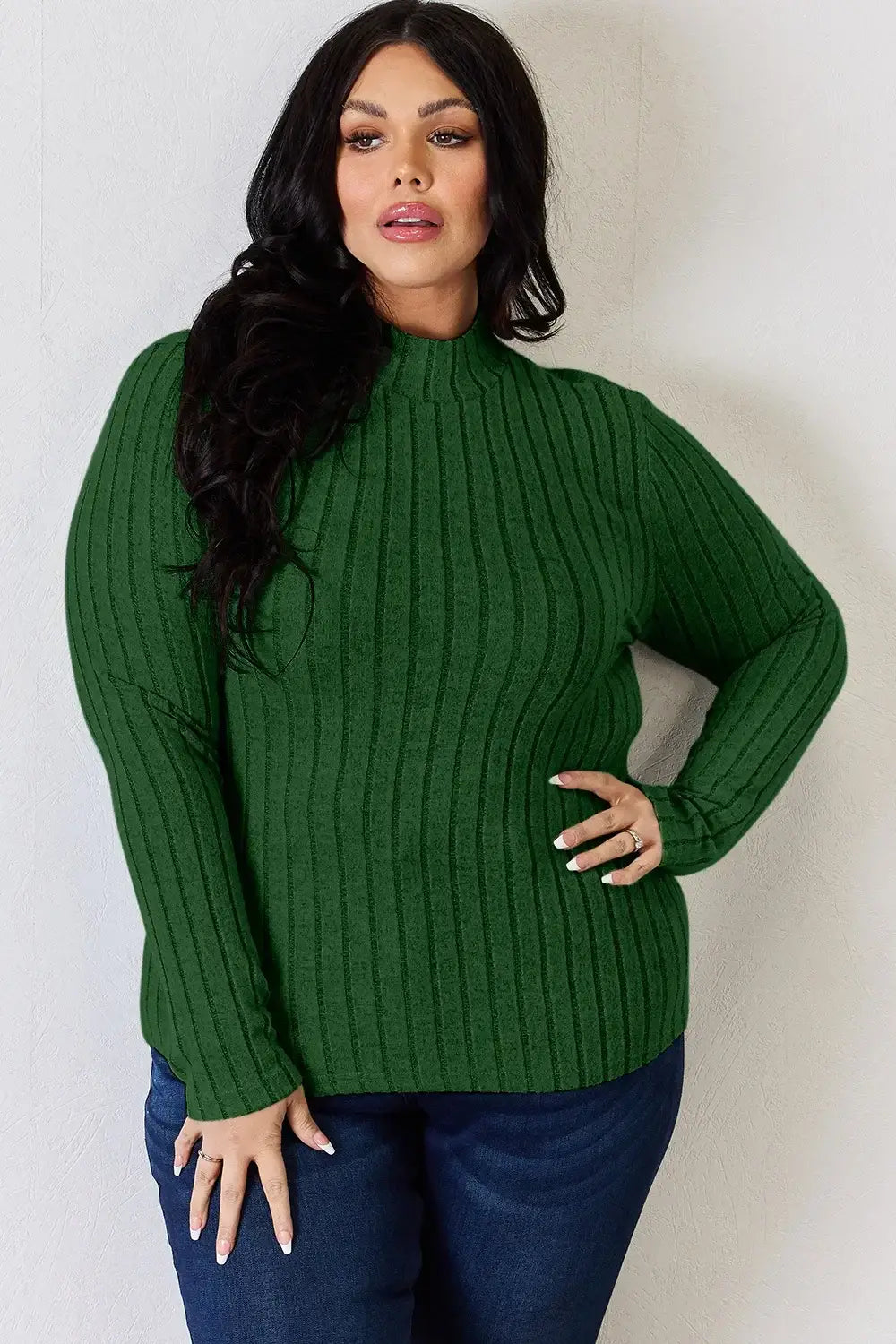 Basic Bae Full Size Ribbed Mock Neck Long Sleeve T-Shirt - ShopBasicbae - Flyclothing LLC