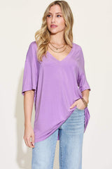 Basic Bae Full Size Bamboo V-Neck Drop Shoulder T-Shirt - Trendsi - Flyclothing LLC