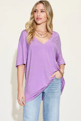 Basic Bae Full Size Bamboo V-Neck Drop Shoulder T-Shirt - ShopBasicbae - Flyclothing LLC