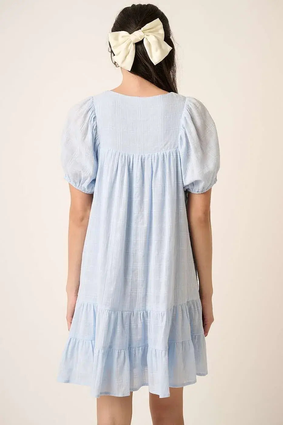 Mittoshop Tassel Tie Plaid Gauze Short Sleeve Mini Dress - Trendsi - Flyclothing LLC