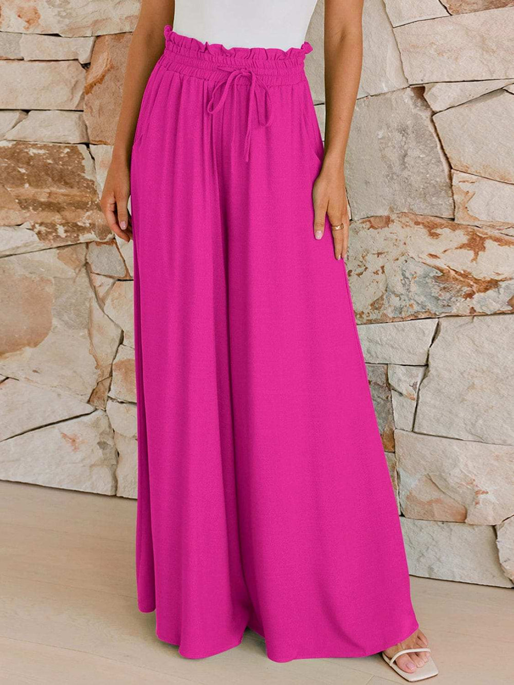 Drawstring Wide Leg Pants with Pockets - Trendsi - Flyclothing LLC