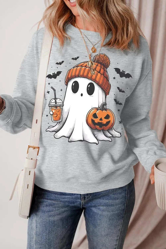 Ghost Round Neck Long Sleeve Sweatshirt - Trendsi - Flyclothing LLC