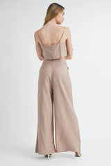 MABLE Linen Mix Crop Cami and Wide Leg Pants Set - Trendsi - Flyclothing LLC