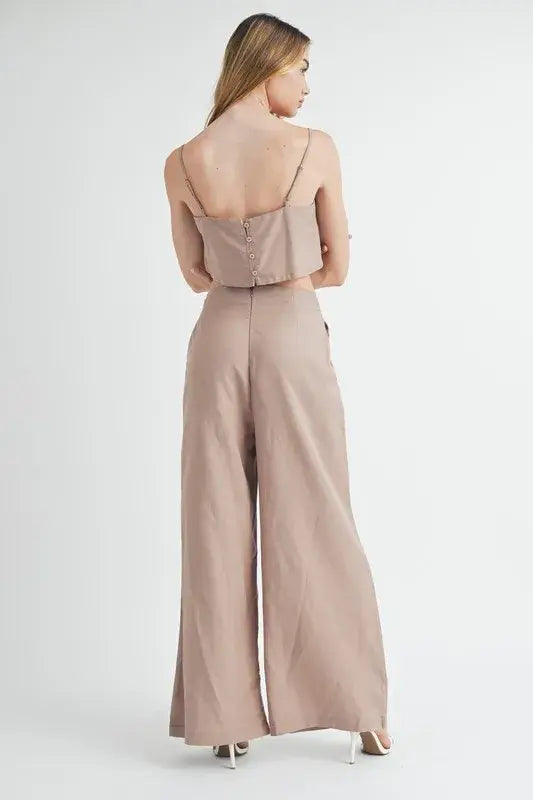 MABLE Linen Mix Crop Cami and Wide Leg Pants Set - Trendsi - Flyclothing LLC