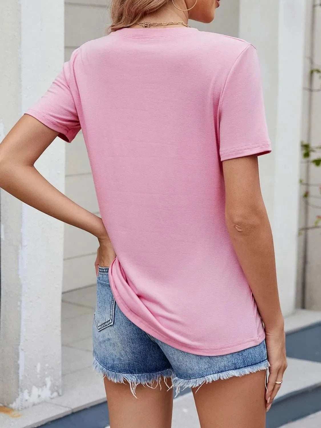 Round Neck Short Sleeve T-Shirt - Trendsi - Flyclothing LLC