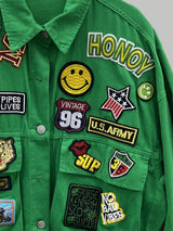 Embroidered Patch Button Up Long Sleeve Denim Jacket - Trendsi - Flyclothing LLC