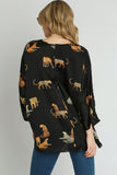 Umgee Full Size High-Low Satin Animal Print V-Neck Blouse Plus Size - Trendsi