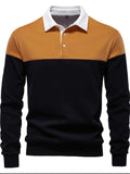 Men's Collared Neck Contrast Long Sleeve Polo - Trendsi - Flyclothing LLC