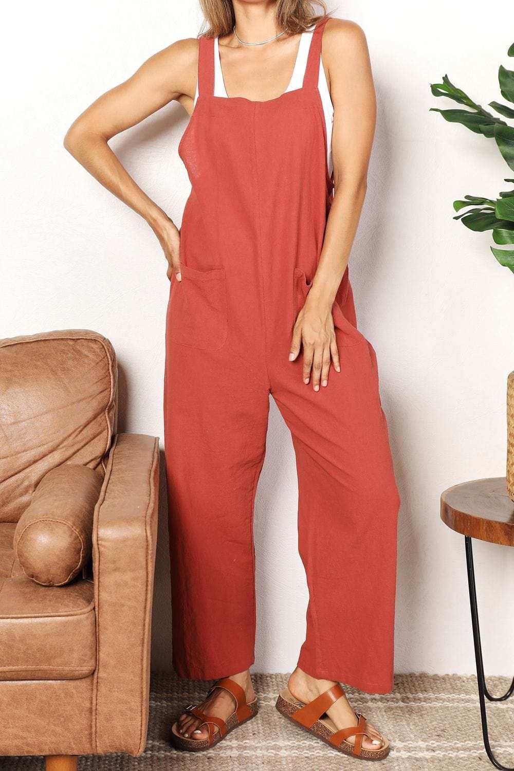 Perfee Wide Leg Overalls with Front Pockets - Trendsi - Flyclothing LLC
