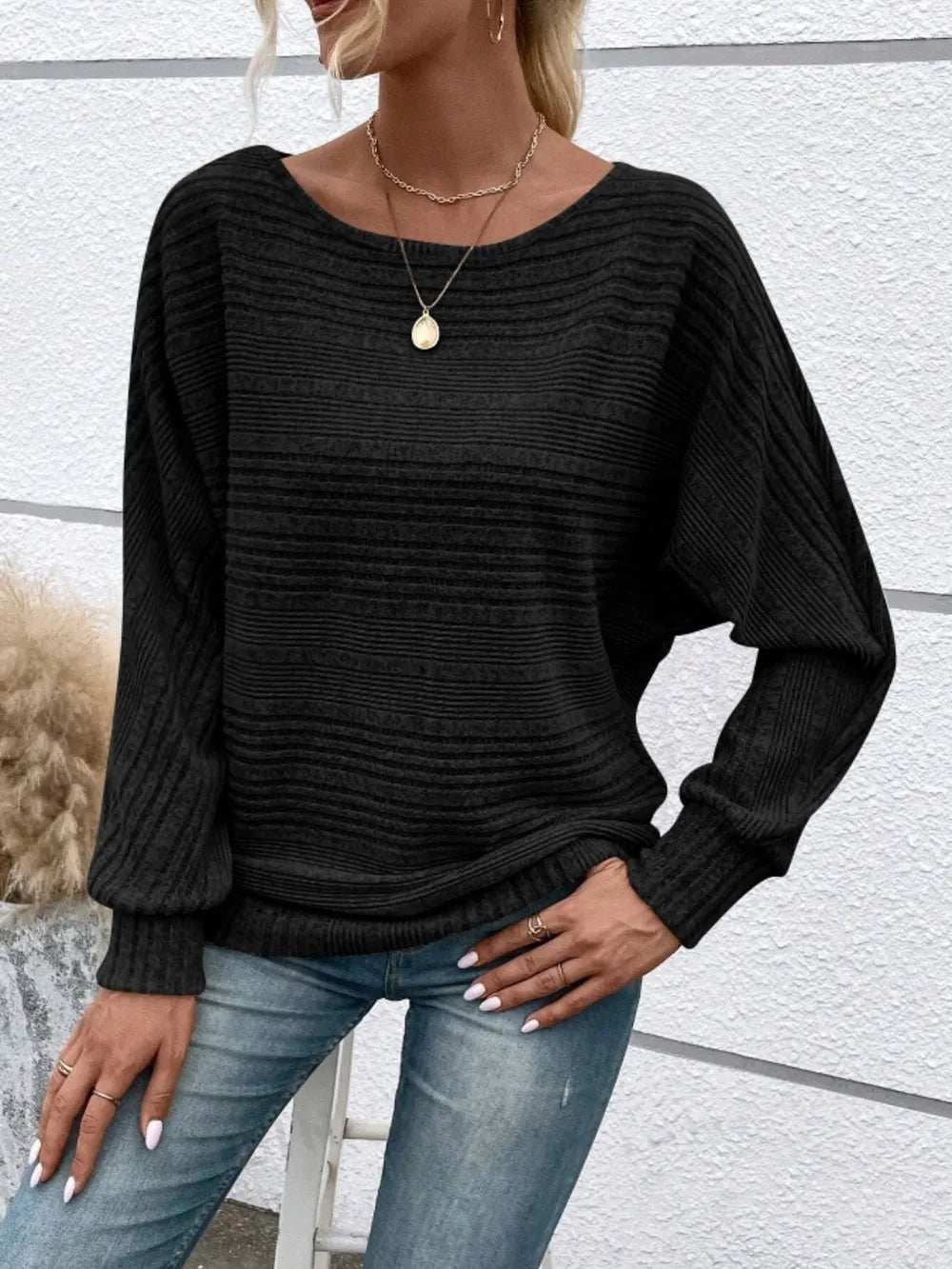 Full Size Round Neck Long Sleeve Top - Trendsi - Flyclothing LLC