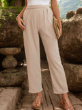 Ruched Half Elastic Waist Pants - Trendsi