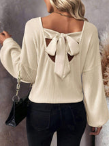 Bow Back V-Neck Drop Shoulder T-Shirt - Trendsi - Flyclothing LLC