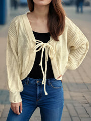 Tied Dropped Shoulder Long Sleeve Cardigan - Trendsi