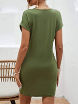 Notched Short Sleeve Mini Tee Dress - Trendsi - Flyclothing LLC
