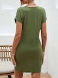 Notched Short Sleeve Mini Tee Dress - Trendsi - Flyclothing LLC
