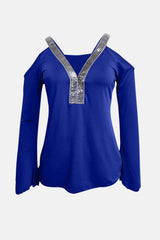 Sequin V-Neck Cold Shoulder Top - Trendsi - Flyclothing LLC