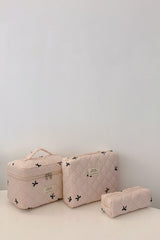 3 Piece Bow Quilted Cloth Storage Bag Set - Trendsi