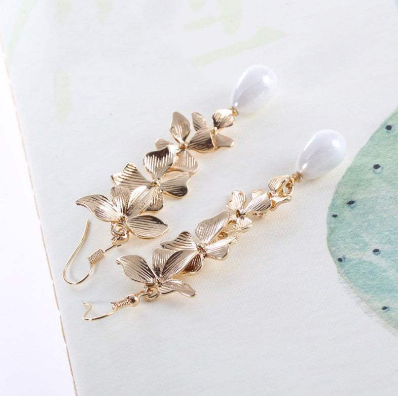 Alloy Flower Synthetic Pearl Earrings - Trendsi - Flyclothing LLC