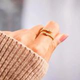 925 Sterling Silver Inlaid Zircon Bypass Ring - Trendsi