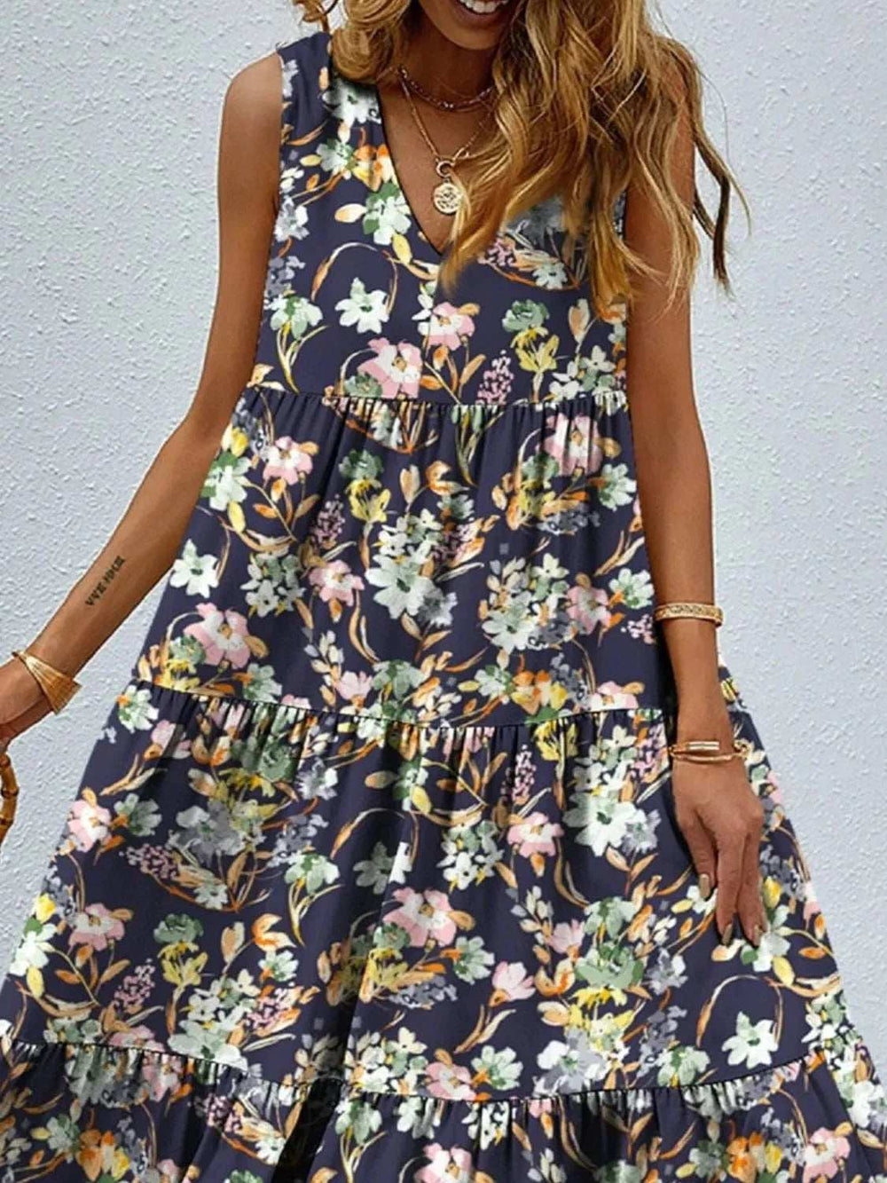 Floral Tiered Maxi Tank Dress - Trendsi - Flyclothing LLC