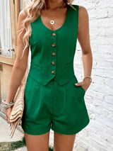 Scoop Neck Sleeveless Top and Shorts Set - Trendsi - Flyclothing LLC