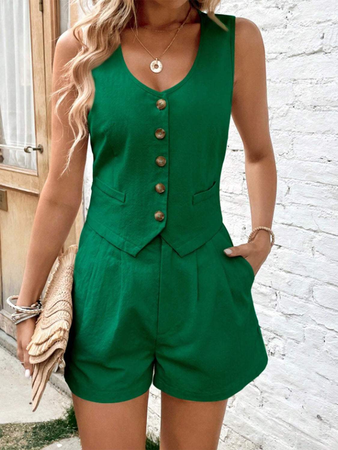 Scoop Neck Sleeveless Top and Shorts Set - Trendsi - Flyclothing LLC