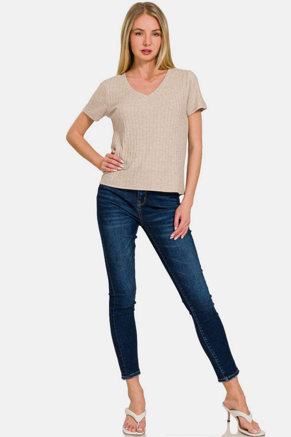 Zenana Ribbed Short Sleeve T-Shirt - Trendsi - Flyclothing LLC