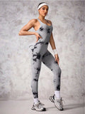 Back Crisscross Tie-Dye Scoop Neck Active Jumpsuit - Trendsi - Flyclothing LLC